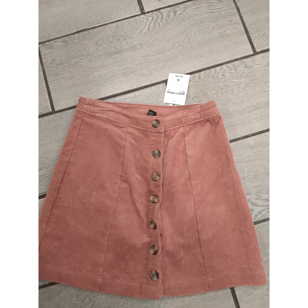Forever 21 Womens Mauve Pink Corduroy Button Front Mini Skirt‎ Size S New
